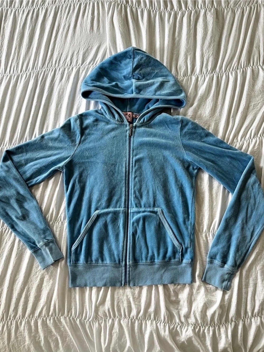 Juicy Couture Velour Zip Up Hoodie Blue Small